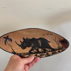 Handcrafted Wooden Rhino Decor Bowl